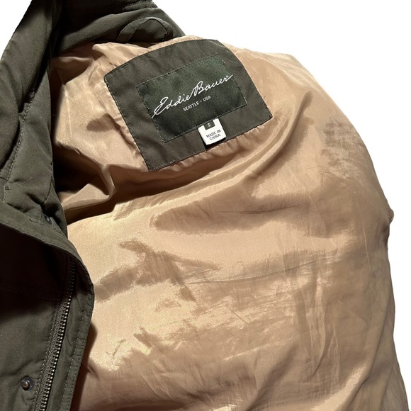 Eddie Bauer Goose Down Coat Mens EB650 Fill Power Zip Up Snap Button Green Small - Picture 12 of 13